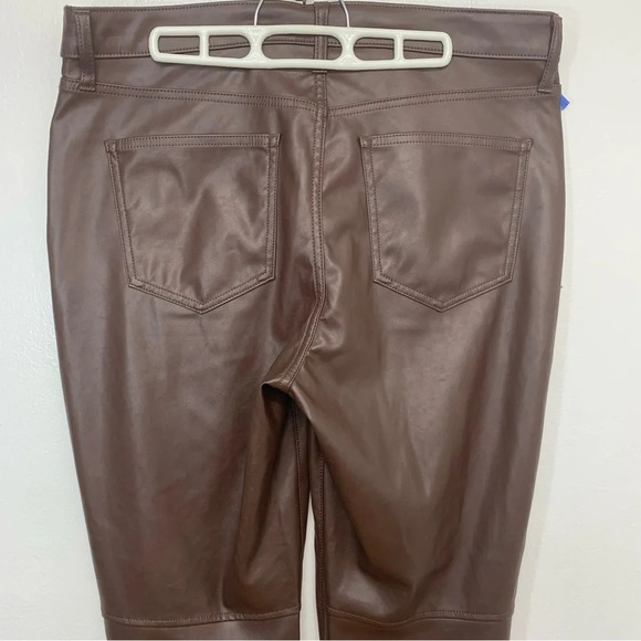 Gap Faux Leather Pants Woman 16/33 Vintage Slim High Rise Brown Pockets Stretch - Picture 2 of 10
